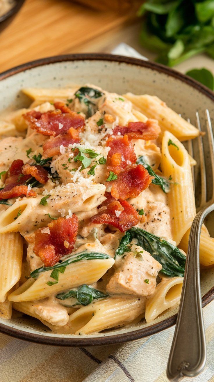 Chicken Bacon Spinach Pasta