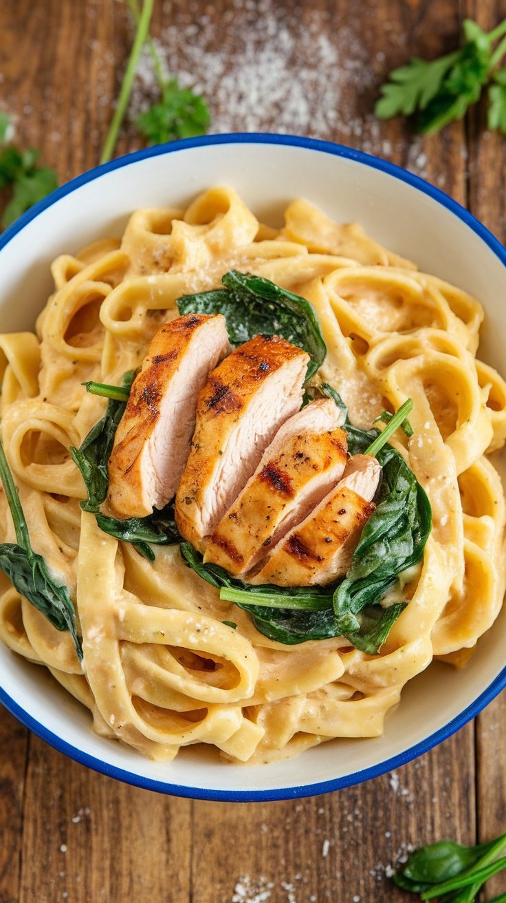 Creamy Lemon Ricotta Parmesan Pasta with Chicken and Spinach