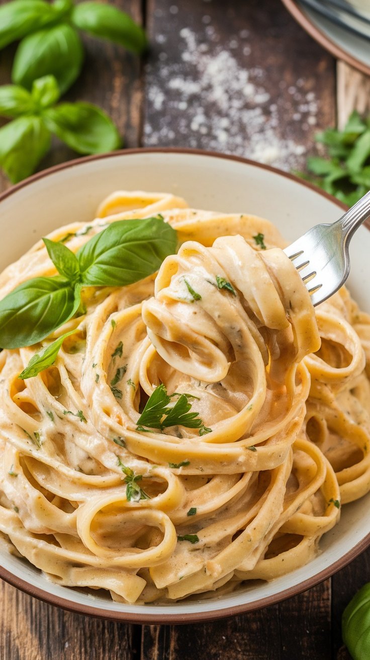 Delicious Creamy Herb Fettuccine Pasta