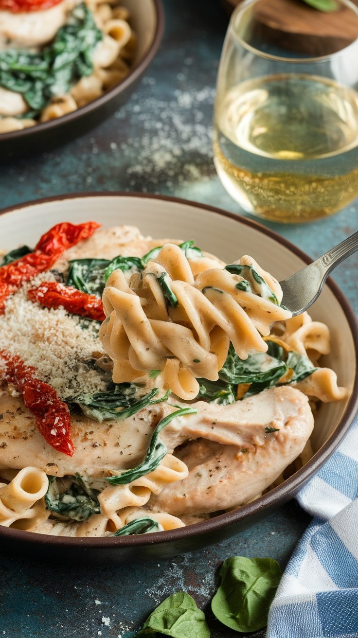 Creamy Tuscan Chicken Pasta with Spinach and Sun-Dried Tomatoes