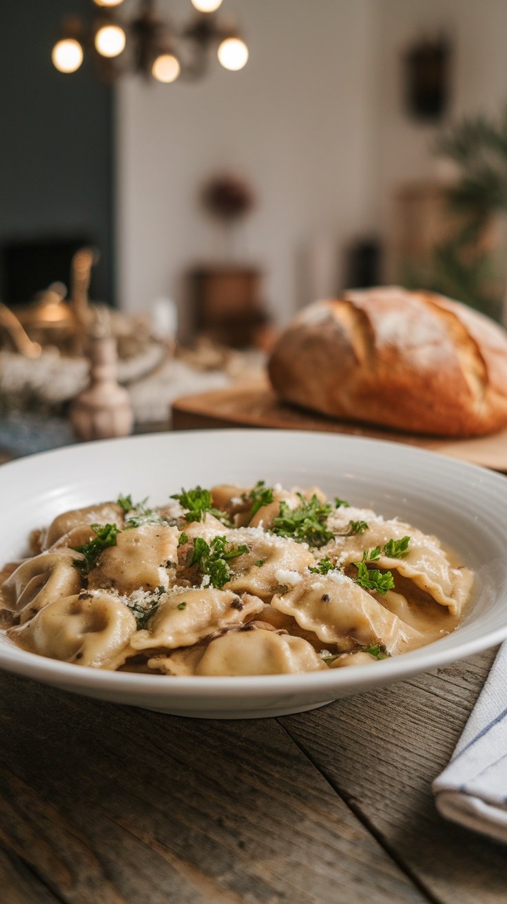 Savory Garlic Butter Sauce for Mushroom Ravioli