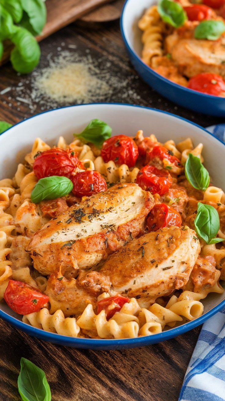 One Pot Creamy Chicken Mozzarella Pasta